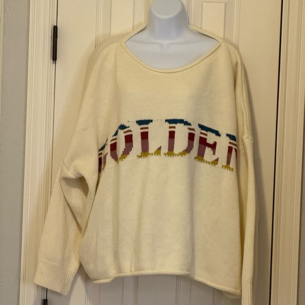 A Beautiful Soul Cream GOLDEN Graphic Knit Sweater 1X 2X Cottagecore Cozy